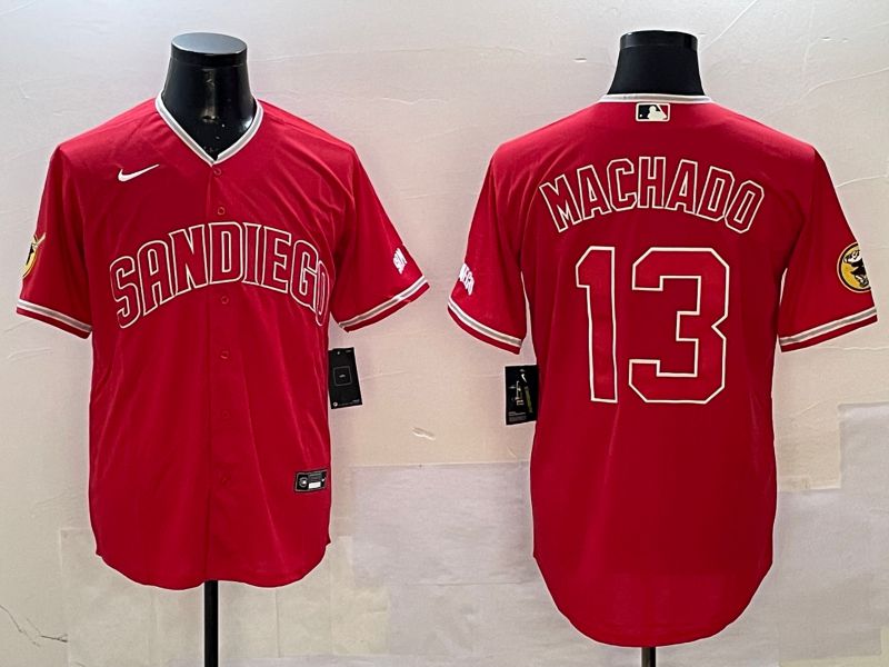 Men San Diego Padres #13 Machado Red Jointly Name Game Nike 2025 MLB Jersey style 1->san diego padres->MLB Jersey